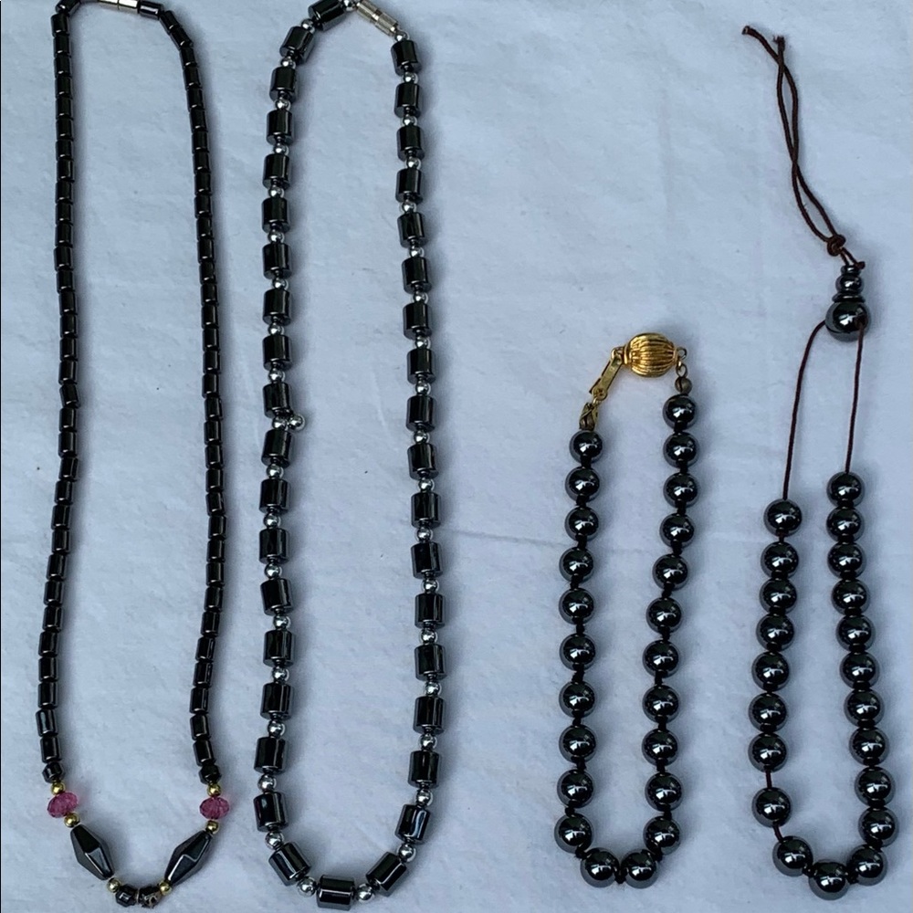 Vtg Hematite Bead Necklace and Bracelet Bundle of 4